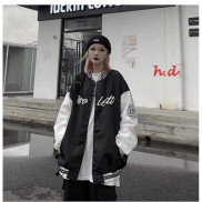 áo gió nhẹ bomber 1 lớp đen phối tay trắng, áo khoác dù bomber 1 lớp